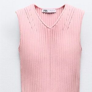 Zara Pink V-Neck Ribbed Sweater Never Worn